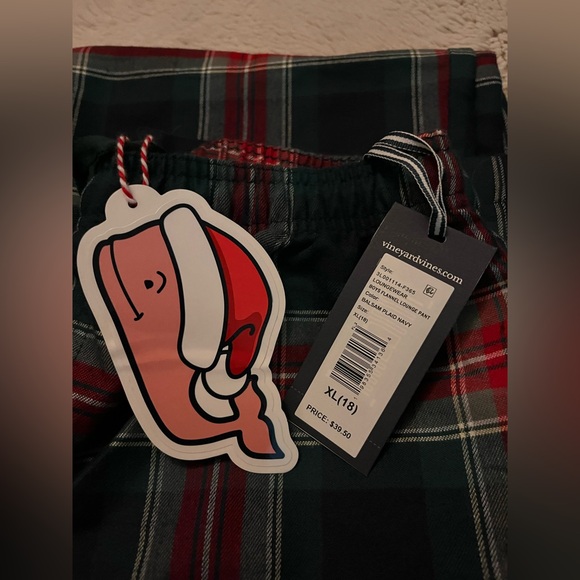 NWT Vineyard Vines Boys Flannel Size XL (18) Balsam Plaid Navy Lounge Pants. - Picture 5 of 5